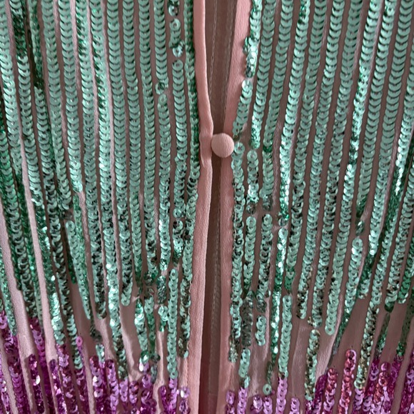 RIXO London Multi Color Ombre Sequin Midi Dress Green Pink Blue Gold Small - Picture 5 of 8